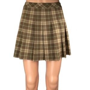 NEW Aritzia Sunday Best Brown Plaid Tartan Pleated Mini A Line Skirt Size 2